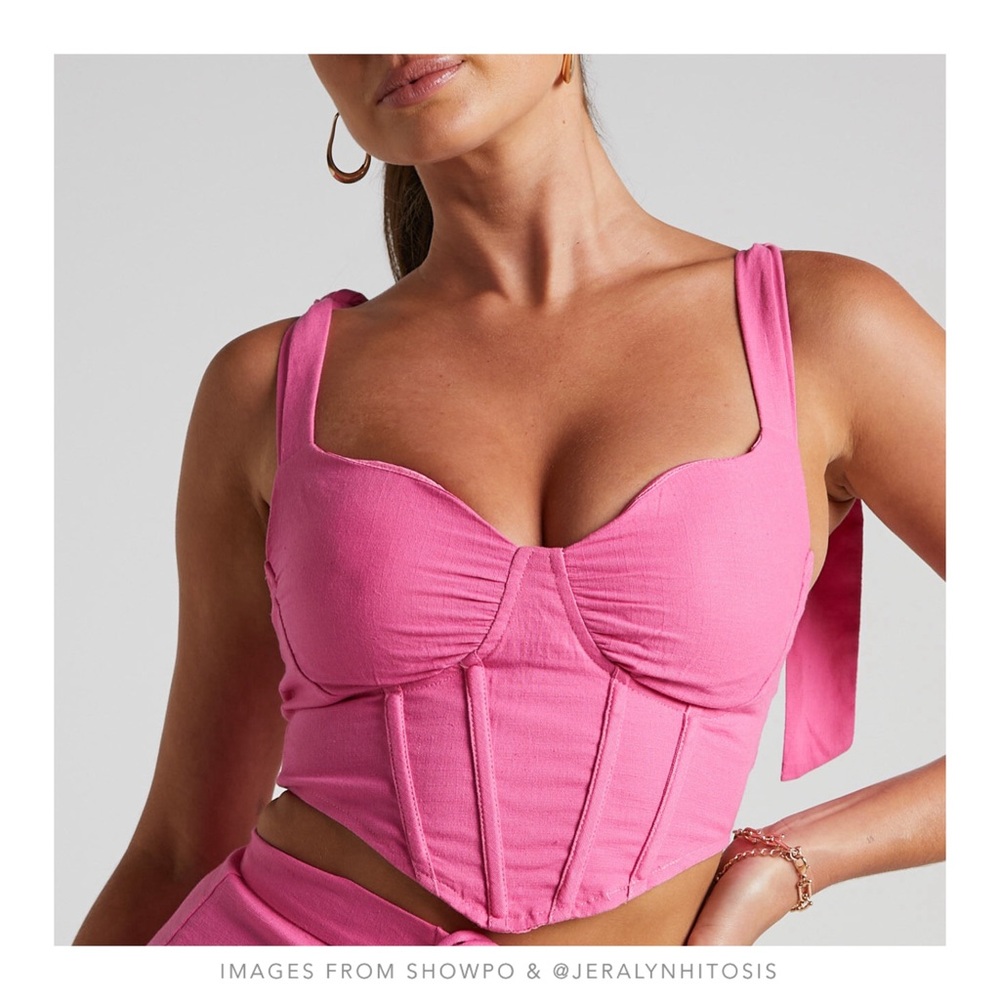 Showpo | Arden Top - Tie Shoulder Corset Top in Pink